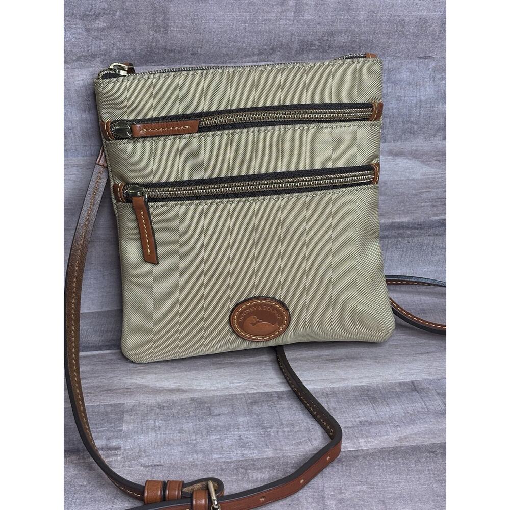 Dooney & Bourke Nylon Khaki North South Triple Zip Crossbody Bag Purse
